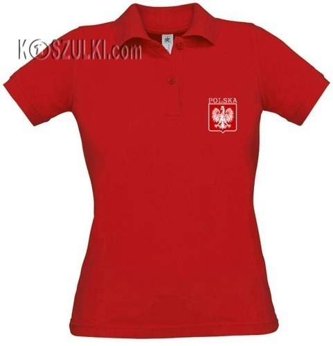 Koszulka damska Polska Polo małe godło  Czerwona